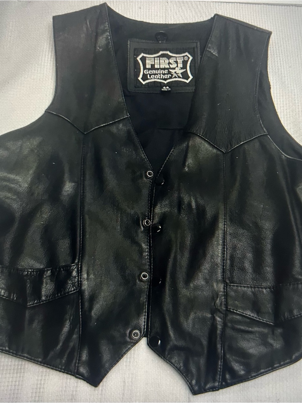 FIRST Genuine Leather Men’s Black Button Vest Sz 44